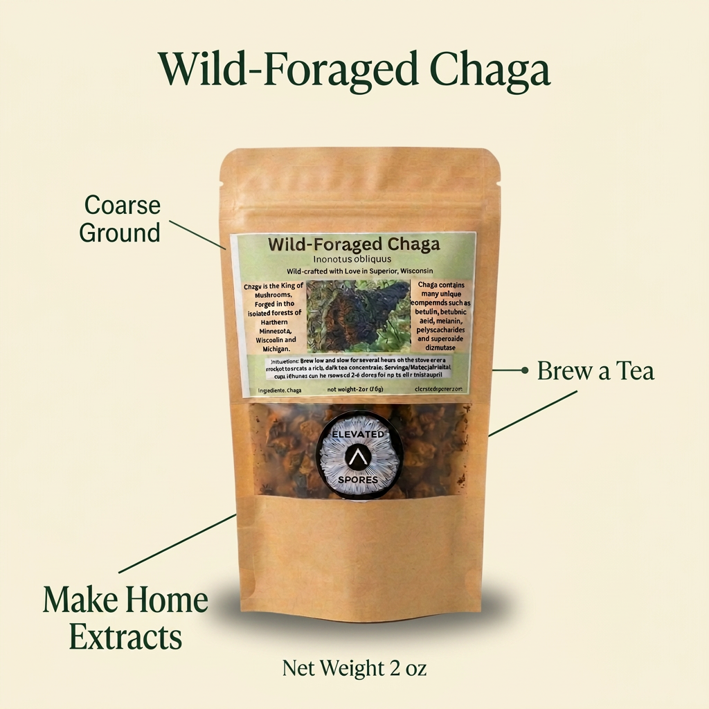 Wild-Foraged Chaga — Coarse Ground, 2 oz