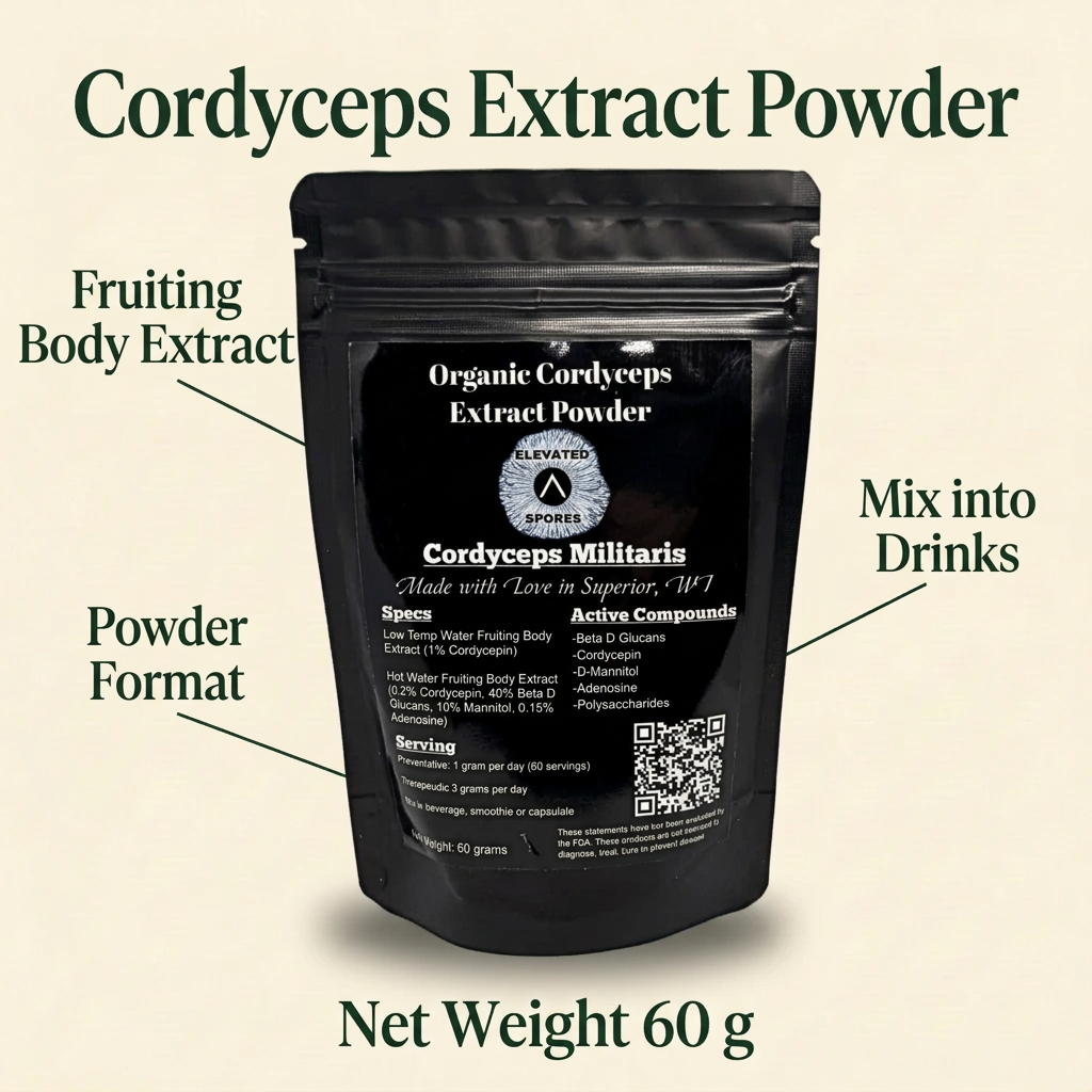 Organic Cordyceps Powder | Fruiting Body Extract | Elevated Spores